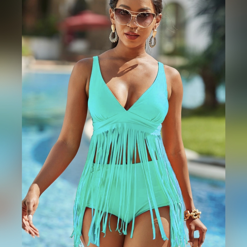 Cyan fringe bikini